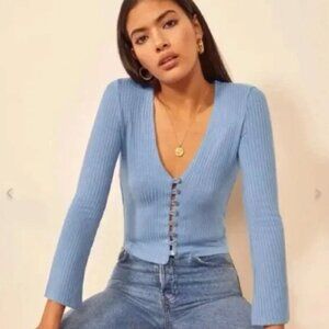 Reformation Gellar Top in Parisian Blue, Size Small